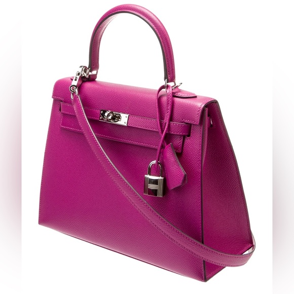 HERMÈS Epsom 25 Kelly II Sellier PHW Rose Pourpre Purple Fuchsia Pink Bag EUC - Picture 3 of 7
